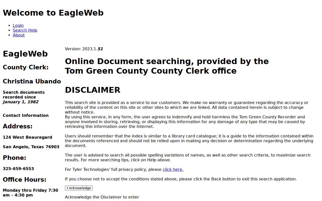 San Angelo residents directory Tom Green recorder deed index